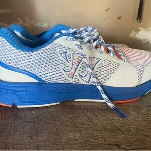 Warrior Products Men's Mesh Lace Up Athletic Sneakers White Blue Orange Low Top